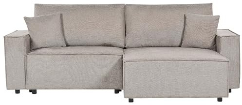 Beliani 3-Sitzer Ecksofa beige Taupe Links mit Recamiere Schlaffunktion Stauraum Karila