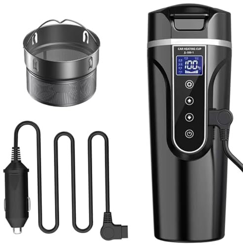 Bouilloire chauffée pour véhicule, mini bouilloire de voyage 12 V, allume-cigare, bouilloire électrique en acier inoxydable 304, thermos pour voiture/camion avec écran LCD à température réglable
