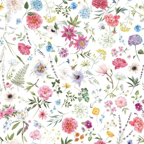 VaryPaper Peel and Stick Pink Floral Wallpaper 44.5cmx200cm Flower Contact Paper White Sticky Back Plastic Vinyl Wrap for Furniture Art Deco Wallpaper for Living Room Girl Bedroom