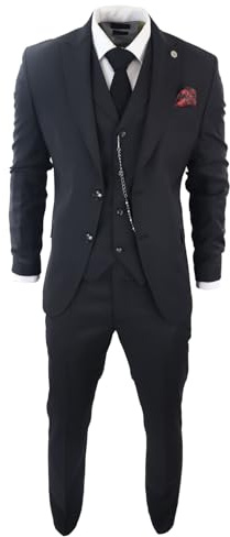 Costume Homme Classique 3 Pièces avec Chaîne de Poche Coupe Ajustée Style Vintage Parfait pour Mariage | Noir