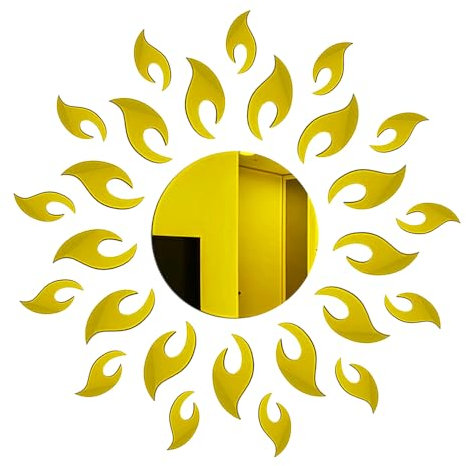 Lahviuu 3D Sunflower Mirror Wall Stickers, Gold Acrylic Self Adhesive DIY Wall Decals Wall Art for Living Room Bedroom TV Background Home Decoration