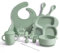 Geschirr-Sets für Kinder, Utensilien für Kleinkinder, Baby Led Weaning Supplies mit Dinosaurier Teller, Lätzchen, Tasse, Saugnapf, Gabeln, Löffel, Fruchtspender, Reinigungsbürste (Grün)