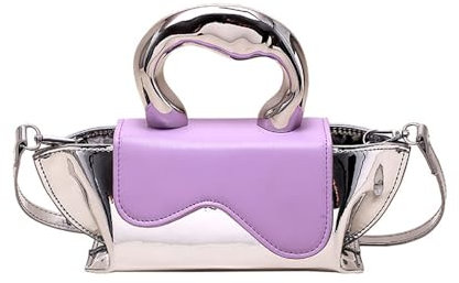 MILATA Y2K Umhängetasche im Metallic-Stil, silberfarben, Abendtasche, Schultertasche für Damen, Handtasche, Violett