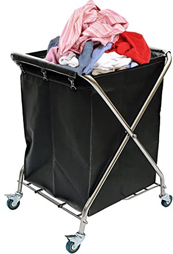 Großer Wäschewagen mit Rädern, zusammenklappbarer Wäschesortierwagen, 100 kg Traglast, robuster Rollwagen, Leinensortierer für Hotels, medizinische Krankenhäuser, Wäscheraum, Waschküche, EFVBN, Grau
