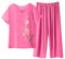 SYDUZAX Ensemble 2 Pièces Coton Lin Été Ensembles de Pyjama Femme Ensemble Femme Grande Taille Haut et Pantalon Décontracté Chic Imprimé Floral Manches Courtes Détente Léger Respirant Pas Cher Casual