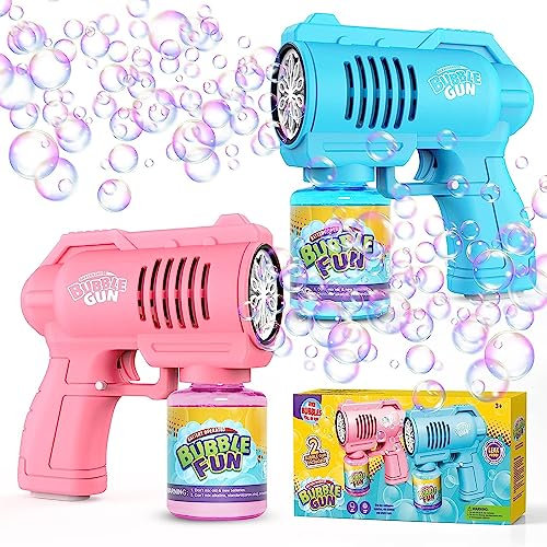 Bombble Automatische Seifenblasenpistole, Seifenblasenmaschine Gun Kinder 10000+ Blasen/Minute mit 130ML Seifenblasenlösung, Blasenspielzeug Geschenk für Kinder/Geburtstag/Party (Blue+Pink)
