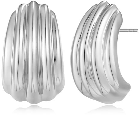 MUYAN Chunky Silber texturierte Ohrringe für Frauen Trendy Minimalist große klobige Vintage Ohrstecker Statement Earrings Modeschmuck