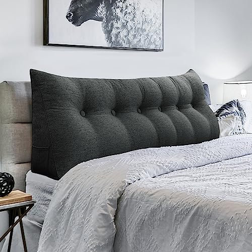 BNCKTRD Kopfende Großes Rückenkissen, Bequemes Lesekissen und Rückenteil im Bett, 2 in 1 Rückenlehne und Kopfkissen, Langes XXL Kissen für Sofa, Couch, Wand und Polster Leinen Anthrazit 180cm