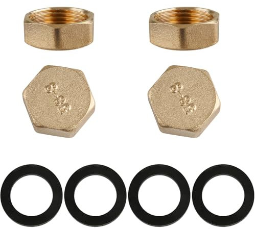 Vanyibro 4PCS Brass Blanking Cap 3/4 inch Female Blanking Stop Cap Hex Brass Nut Plumbing Fittings for Washing Machine Radiator Valve Faucet Tap Durable Leak-Proof Brass Cap with Rubber Washers