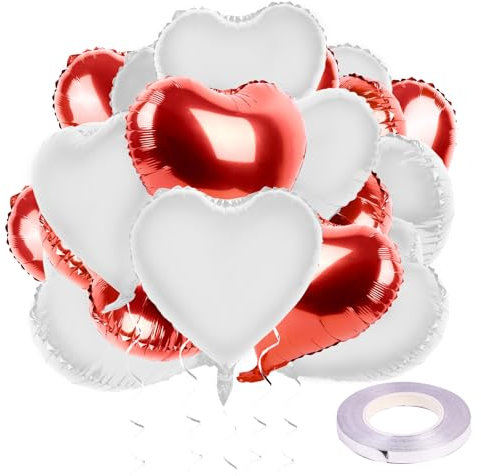 Herzluftballons 25 Stück Hochzeitsdeko Helium Luftballon Rot Weiß Herzen Ballons Valentinstag Standesamt Verlobung Heiratsantrag Deko Folienballon Hochzeit Geburtstagsdeko 18 Zoll