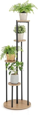 COSTWAY Pflanzenständer Metall 4 Etagen, Blumentreppe für Topfpflanzen, Blumentopfhalter in Leiterform, Kunstmarmor Oberfläche & Goldenes Gestell, Pflanzenregal für Zuhause Balkon (Schwarz)