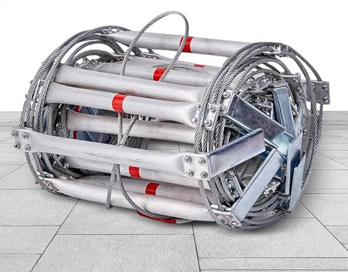 Tragbare Strickleiter Rettungsleiter, Feuerleiter 5m 10m 15m 20m Balkon Fenster, Zusammenklappbar Drahtseilleiter Fluchtleiter Vielzweckleiter, Gibt Sicherheit im Dachgeschoß(15m)