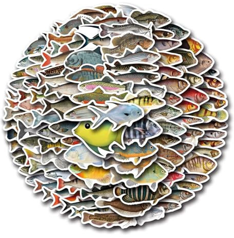 Fish Water Bottle Stickers, Waterproof Fishing Stickers, Bumper Decals for Cars, 110x Waterproof Fishing Stickers Colorful Fish Decals for Water Bottles, Laptops and Cars