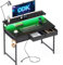 ODK Schreibtisch mit 3 Schubladen und verstellbarem Monitorständer, Gaming Tisch mit USB-Steckdosen und LED-Lichtern, Schwarz 100x50x78.7 cm