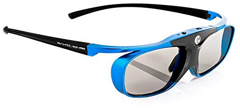 Hi-SHOCK Blue Heaven Lunettes 3D actives compatibles avec les projecteurs DLP 3D Acer, BenQ, Optoma, Vivitec, Viewsonic, LG - Batterie rechargeable - 40 heures d'autonomie - Avec étui à lunettes
