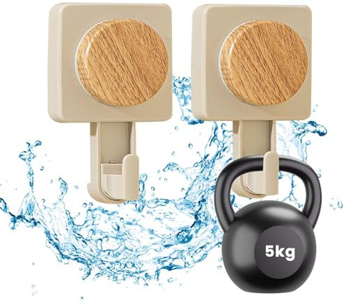 Daily Treasures 2PCS Ganci a Ventosa con Design Legno - Ganci per Doccia Rotanti, Portaoggetti da 5KG per Bagno/Cucina, Ideali per Asciugamani, Decorazioni e Oggetti Pesanti, Stile Rustico