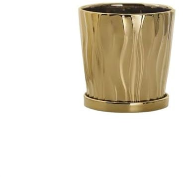 Maceta moderna de cerámica dorada con bandeja para decoración del hogar y la oficina, pequeña maceta dorada