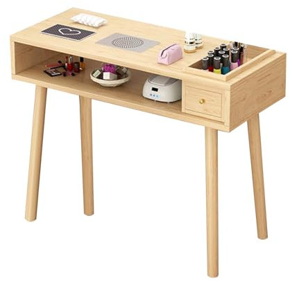 Professional Manicure Table Nail Station Nail Tech Desk with Electric Dust Collector, Modern Nail Beauty Workstation Wooden Salon Spa Nail Desk and Chair Combination, with Double Storage and Drawers