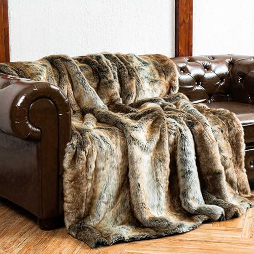 XIBANY Faux Fur Throw Blanket,Super Doux Plaid Fausse Fourrure,Jeté de Canapé Douce et Chaude,Imitation Fourrure,150×200 cm
