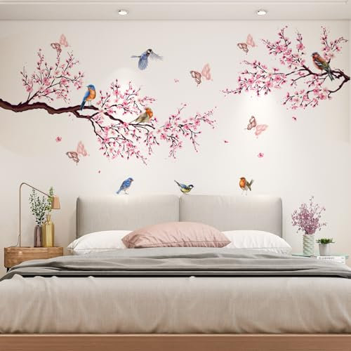 Adesivi Murali, 4 Pezzi Adesivi Murali Fiori, Adesivi Murali Camera da Letto, Decorazioni da Parete, con 12 Pezzi 3D Farfalle Decorative da Parete, Soggiorno Adesivi per Mobili