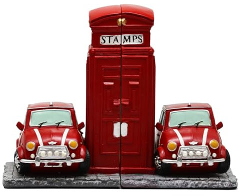 Vintage-Buchstützen, Kinder-Buchstützen, Auto-Telefonzellen-Buchstützen, Buchstopper für Regale, Kinderzimmer oder Kinderzimmer-Dekoration