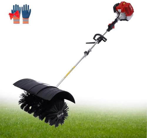 DOJOEUU 52CC Power Brush Broom, 2 Stroke 2.3 HP Handheld Sweeper with Gloves, Petrol Powered Sweeper, Artificial Grass Brush, Gasoline Engine Power Broom Brush for Lawns Gardens Streets