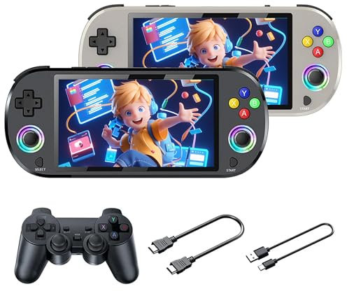 M22 Pro Retro Handheld Game Console with Video Game Controller, 5 Inch Display Portable Mini Gaming Console with 3D Games, 30+ Emulators, 3000mAh, 16 Million Color RGB Joystick Lighting (Black-128G)