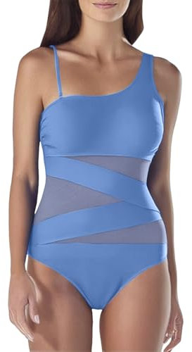TYUIOP Badeanzug Mädchen, Damen Bikini Sets High Waist Schwimmanzug Zweiteiliger Badeanzug EIN Schulter Bademode Swimsuit Women's Classic Sexy Badeanzug Damen Bauchweg Mit Bein
