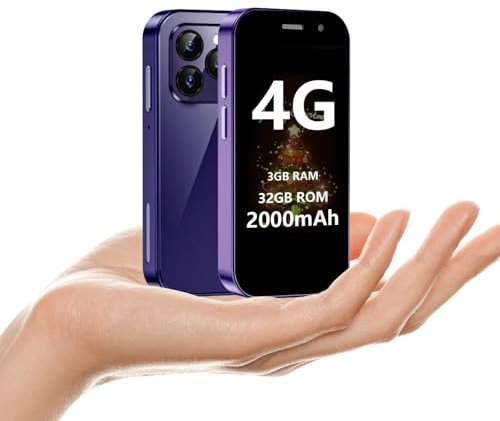 Mini Phone 4G Mini Smartphone Unlocked for Kids 3.0 HD Screen Backup Tiny Cheap Mobile Phones for Kids World's Smallest Phone Android 12,3GB+ 32GB,2000mAh,Face ID/OTG/Dual SIM-Purple