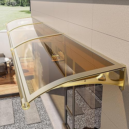 Brown Polycarbonate Door Awning Patio Porch Canopy Water and Rain Resistant Outdoor Shelter Cover for Window Garden Front/Back Door Canopy Kit with High Durability