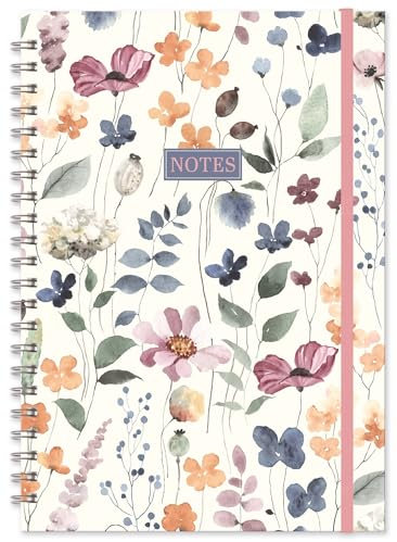 Notizbuch mit Spiralbindung, A4, Wildblüte, gebundenes Tagebuch, 200 linierte Seiten, elastischer Verschluss, stabile Spiralbindung, hochwertiges FSC-80 g/m²-Papier, perfekt für Arbeit, Schule und