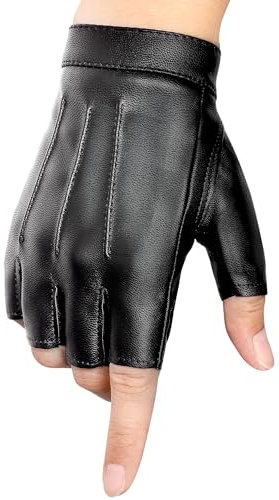 MELLIEX Lederhandschuhe Fingerlose, Rutschfeste PU Leder Halbfinger Handschuhe, Schwarz Punk Handschuhe Ohne Finger für Herren Damen Fahren Motorrad Autohandschuhe, L
