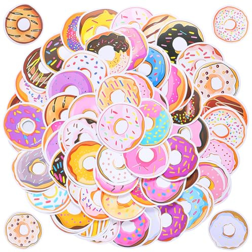 Telooco 100 Stück Rosa Donut Aufkleber Wasserflaschen Aufkleber, Niedliche Scrapbooking Sticker Wasserfeste Bonbon Drop Sticker Laptops Handys Krapfen Stickers für DIY Journaling Zubehör