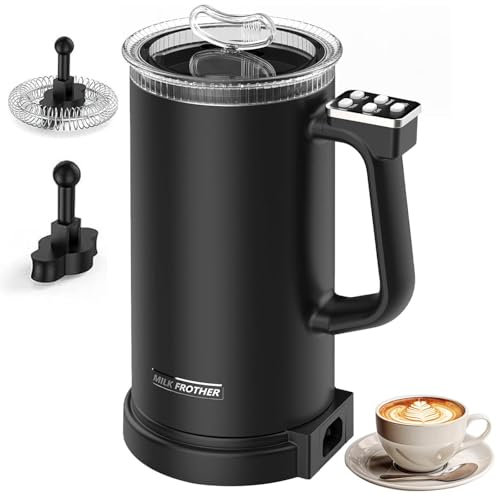 Milk Frother Electric, 4 in 1 Automatic Warmer and Steamer, Non-stick Coating, Cold Foam Maker for Cappuccino, Latte, Macchiato, Hot Chocolate, 350ml