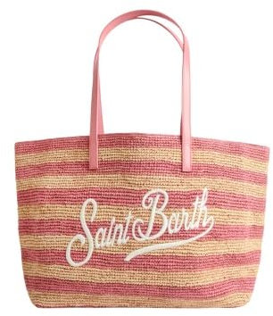 Saint Barth Raffia City Stripes, Shopper, borsa a tracolla, rosa naturale