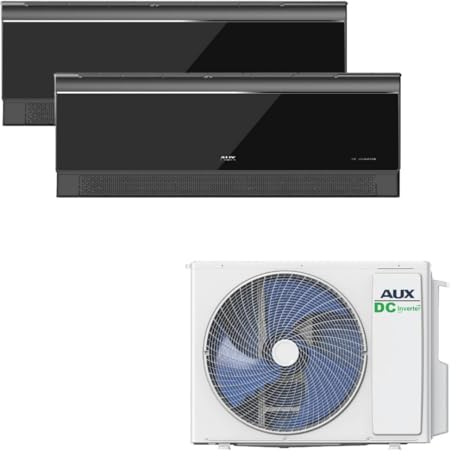 AUX Multi Split Air Conditioning Set 18000 BTU (5.3 kW) Outdoor Unit + 2x 9000 BTU (2.6 kW Each) Wall Unit WLAN R32 High Gloss Black