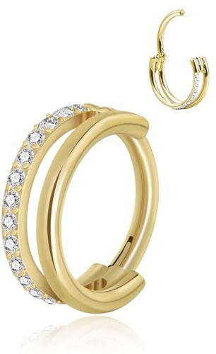Nasenpiercing Ring Doppelter Zirkonia Septum Helix Conch Piercing 6/8/10mm | Lantine 16g/18g Nasenring Silber Gold Schwarz Chirurgenstahl Forwardhelix Nostril lippenpiercing Creolen Knorpel Ohrringe