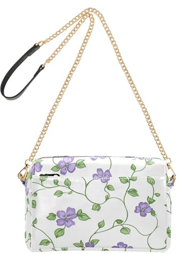 miaozhen Crossbody-Tasche für Damen, veganes Leder, klein, lila, Blumen, grüne Ranken, Vintage, modische Geldbörse, Reißverschluss, Schultertasche, Handtasche für Reisen