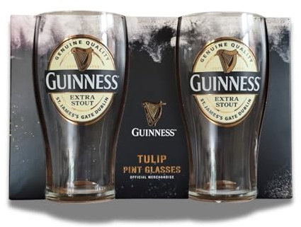 Guinness Vaso de pinta oficial extra resistente, paquete de 2 en funda