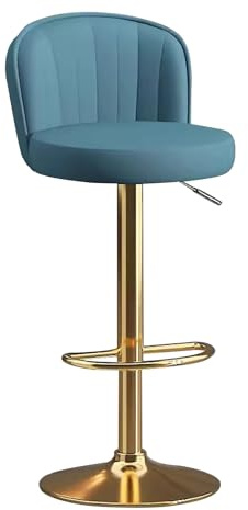 Küchen-Barhocker, PU-Leder, verstellbare Thekenhöhe, Hocker mit Rückenlehne und goldenen Beinen, drehbarer Barstuhl für Kneipen, Esszimmer, Blau