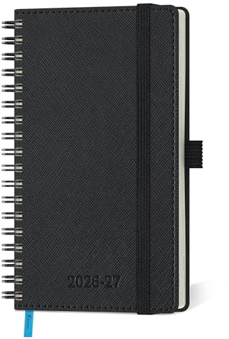 IN-LUXPRO Kalender 2026 2027, Wochenplaner Horizontal mit Spiralbindung | 18 Monate Terminplaner (Jul 2026 bis Dezember 2027) in A6 16,4x9,5 CM, weicher PU-Hülle, Wochenplanung, Schwarz