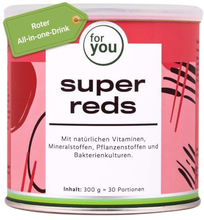 for you super reds - Der rote All-in-one-Drink für Deine ganzheitliche Gesundheit - mit natürlichen Vitaminen und Mineralstoffen, Q10, Pflanzenstoffen und Bakterienkulturen - 300g Pulver