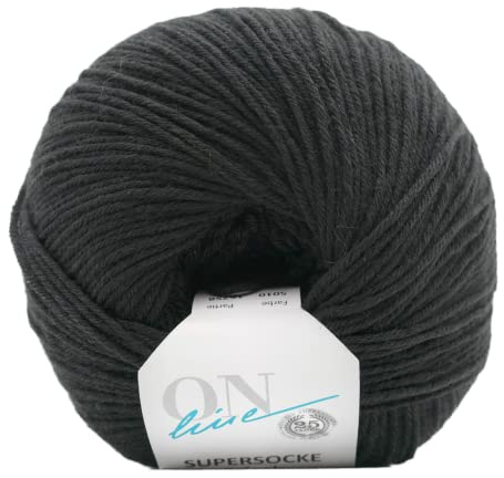 Sockenwolle 6-fädig einfarbig | Online Supersocke 6-fach 321 Merino Uni | dickes Sockengarn mit Merinowolle zum Stricken und Häkeln (5010 raben schwarz)