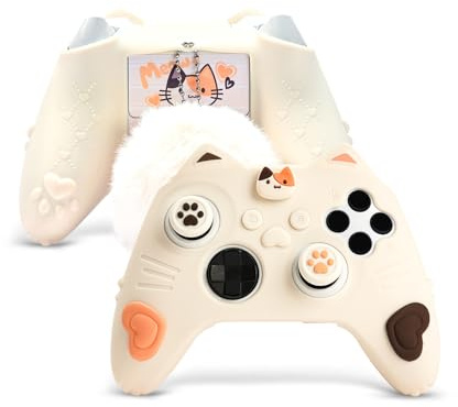 GeekShare Funda protectora de silicona para mando Xbox Series X/S, funda suave antideslizante con 2 tapas de joystick, agarre ergonómico para gamer, gato calico