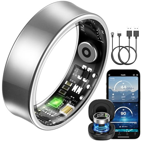 BANLVS 2026 Smart Ring Uomo Donna, Anello Intelligente Fitness con 24H HRV Frequenza Cardiaca SpO2, 176 Sport, Impermeabile IP68, APP Nessun Abbonamento Android iOS, Argento, 62.8mm(10)