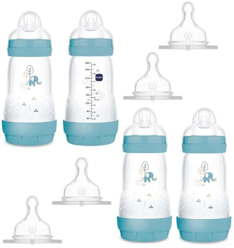 MAM Anti-Colic Bottle 260 ml Pack of 4 Including 8 Teats // Size 1 & 2 from Birth