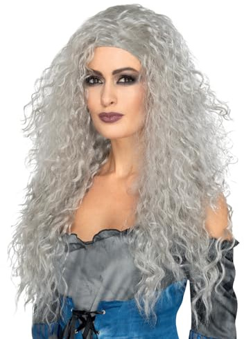 Smiffys Banshee Wig, Grey Long & Messy, Halloween Fancy Dress Accessory, Witch Dress Up Wigs