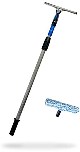 Kombi-Set Teleskopstange + Fenstereinwischer & Fensterabzieher (je 25 cm) von LEWI | für kleine Fenster & Ecken + Stange (2x60 cm) für höher gelegene Stellen | inkl. Gratisprobe Glasreiniger