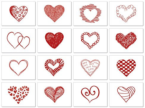 16 Postkarten LIEBE (Rot auf Weiß) mit roten Herzen mit Umschlag / edel / als Geschenk / Deko / Postkarte / Valentinstag / Hochzeit / Liebesbrief / Heiratsantrag / Geburtstag / Dankeskarte