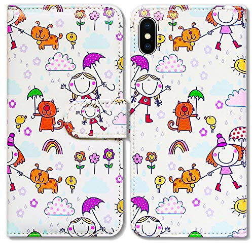Bcov Bfun iPhone Xs Max Case, Cartoon Girl Cat Dog Leather Case Wallet Flip Cover with ID Credit Card Slot Holder Stand For iPhone Xs Max